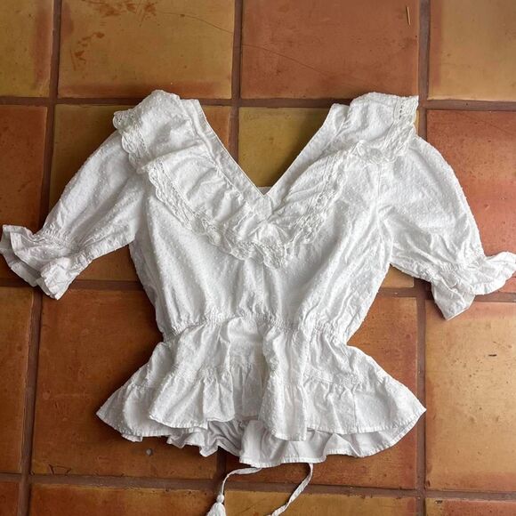 Miou Muse white, embroidered, square-neck detailed blouse size M - Picture 5 of 7